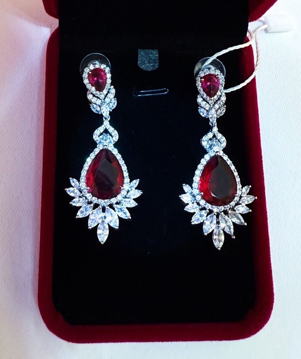$95  2.2” Red rhinestone earrings wedding prom party formal evening earrings